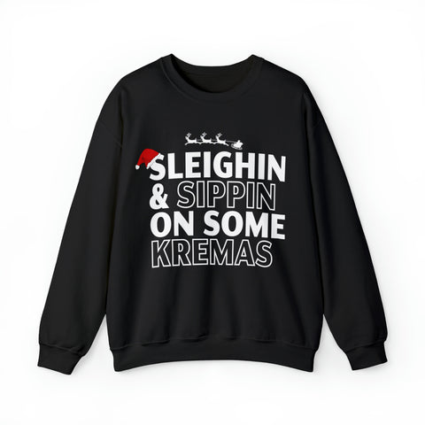 Sleighin & Sippin on Some Kremas Unisex Heavy Blend™ Crewneck Sweatshirt